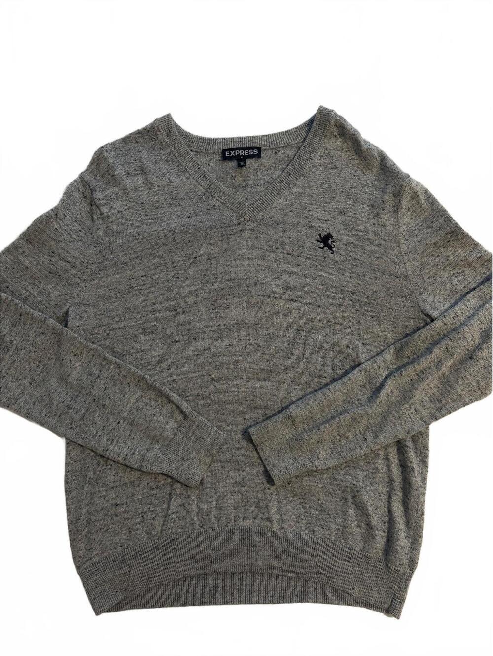 Express Men's Gray V-Neck 100% Cotton Sweater Size Medium